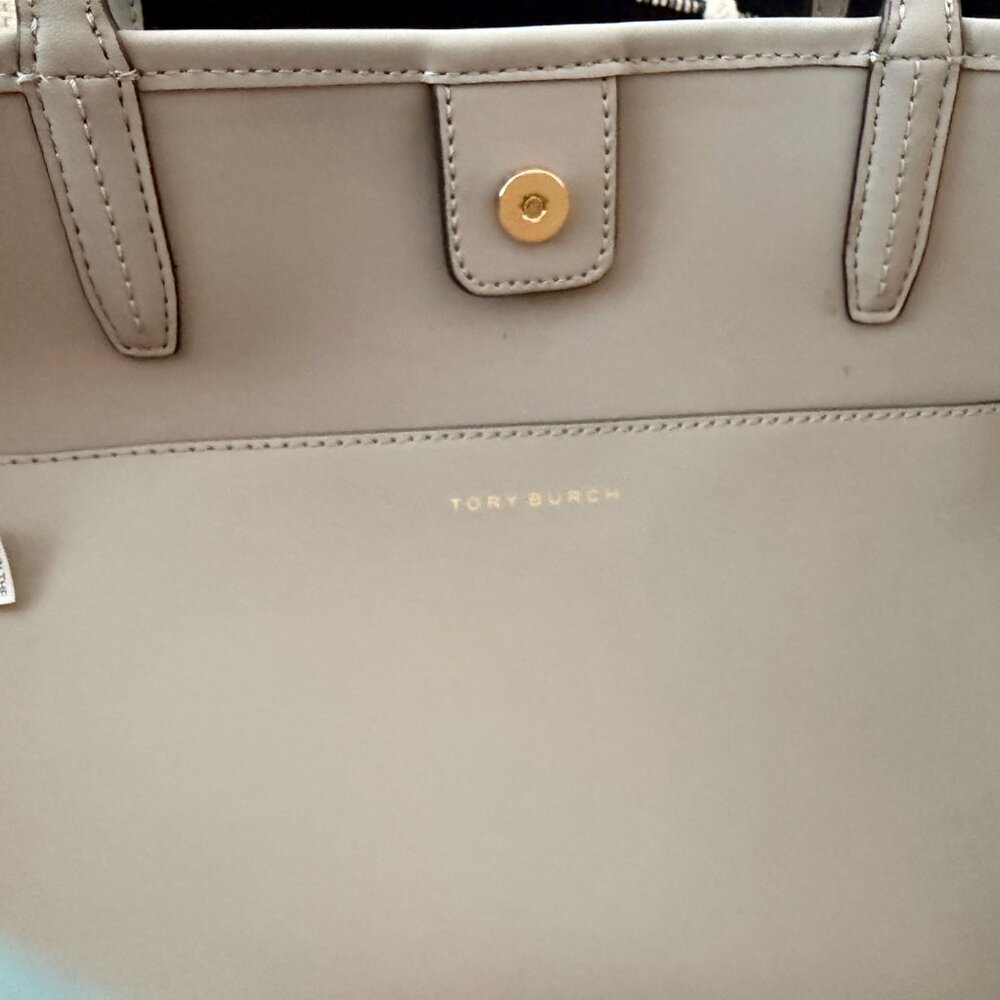 Tory Burch Gray Patterned Canvas Tote with Center Stripe - Picture 6 of 16